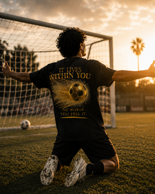It Lives Within You | Gold Soccer Design | English Edition | Back Print