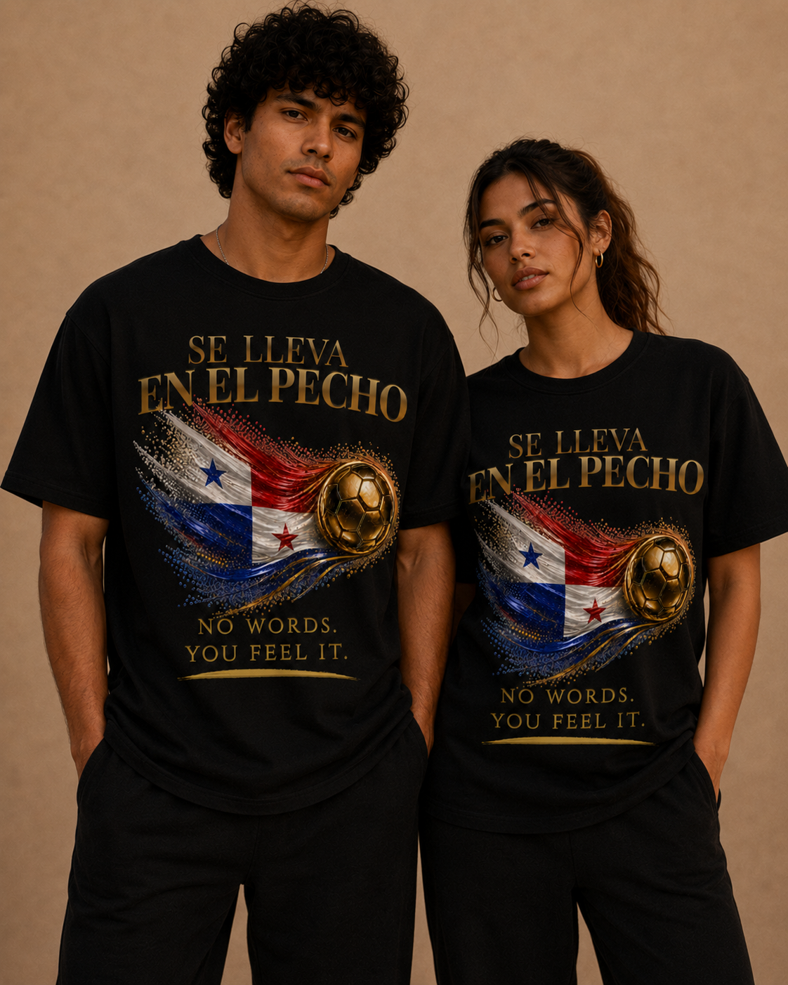 Se Lleva En El Pecho Tee | Gold Soccer & Panama Flag Design | Bilingual Edition | Front Print