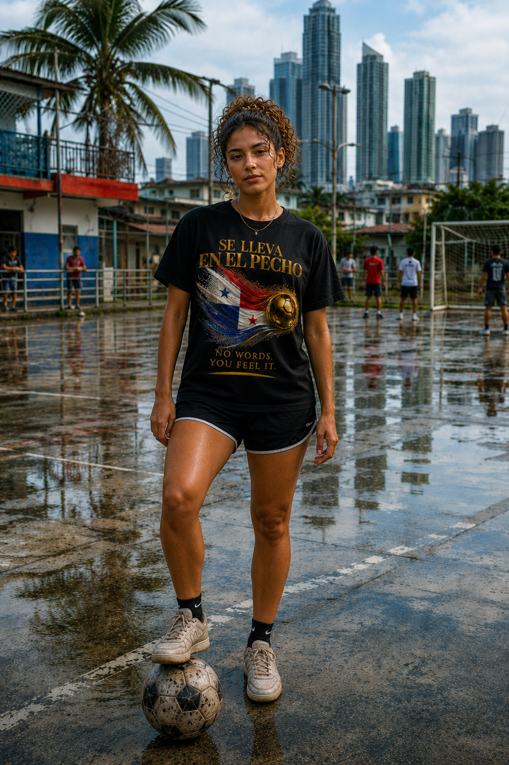 Se Lleva En El Pecho Tee | Gold Soccer & Panama Flag Design | Bilingual Edition | Front Print