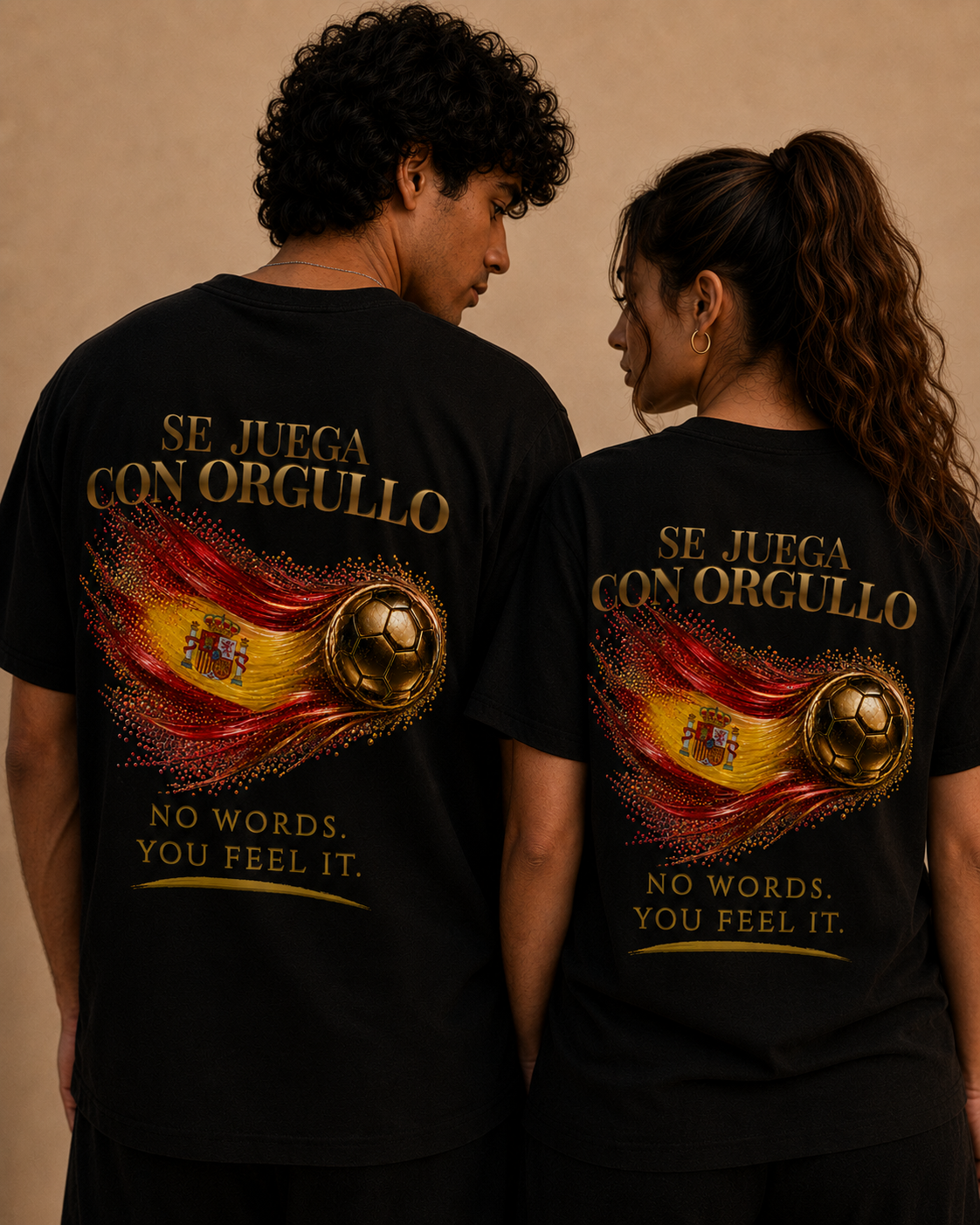 Se Juega Con Orgullo Tee | Gold Soccer & Spain Flag Design | Bilingual Edition | Back Print