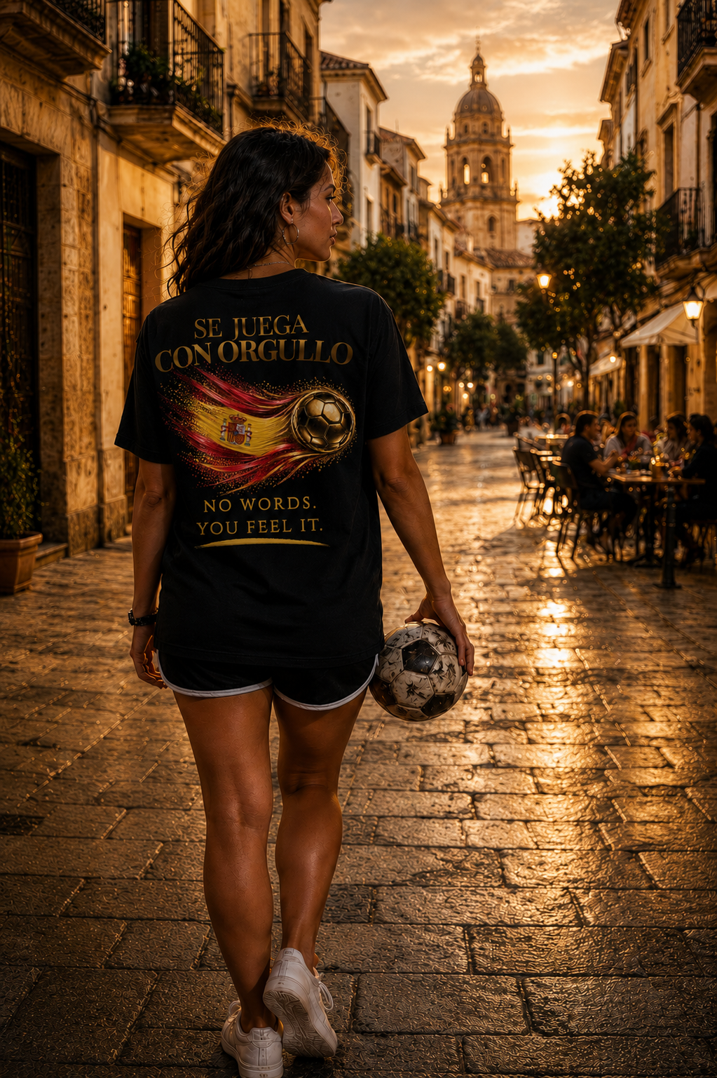 Se Juega Con Orgullo Tee | Gold Soccer & Spain Flag Design | Bilingual Edition | Back Print